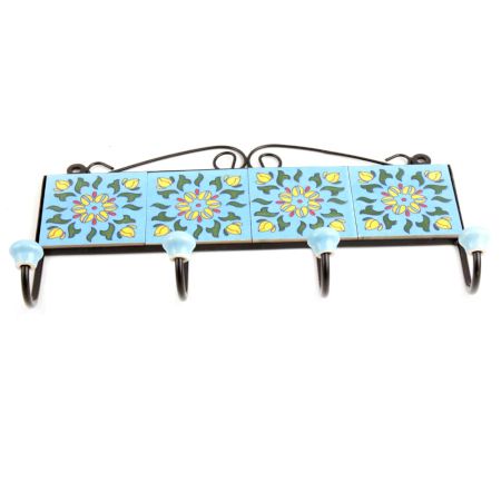 Turquoise Yellow Floral Tiles Hooks 